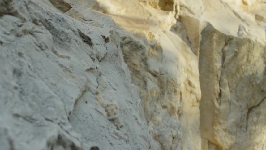 A very uneven rock face can be seen with many cracks and jagged edges in it