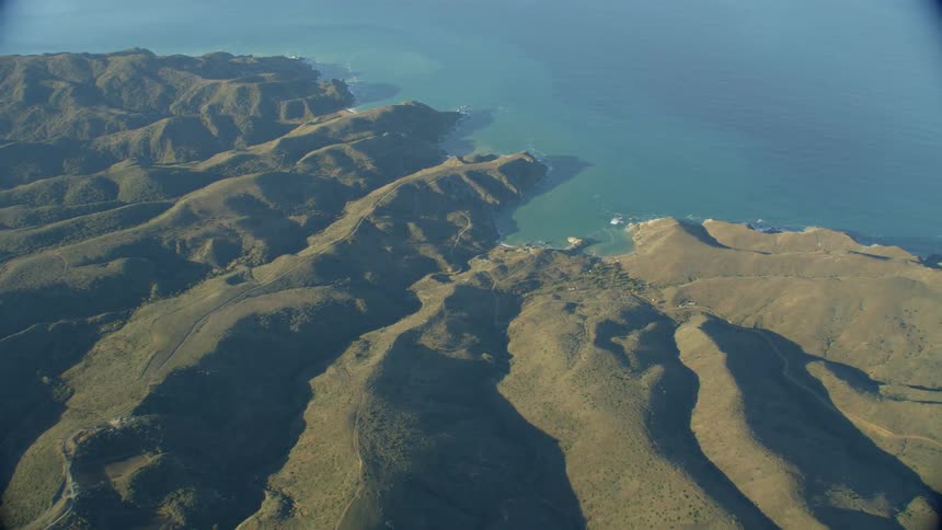 Aerial view of hills and the sea on Catalina Island