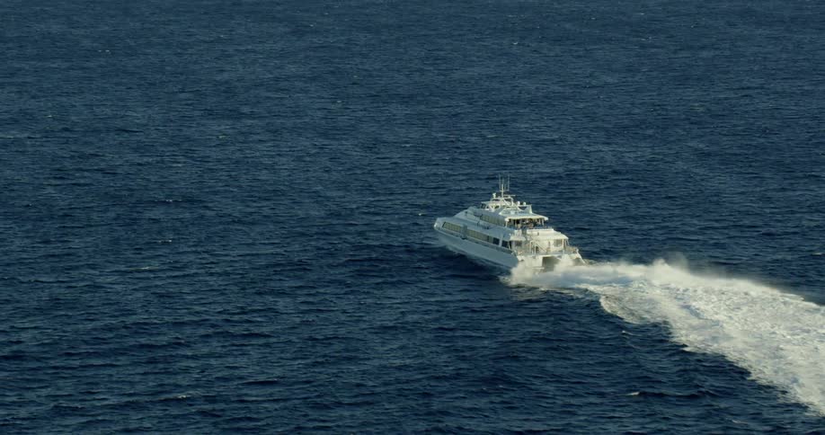 High Speed Ferry travels on the open ocean