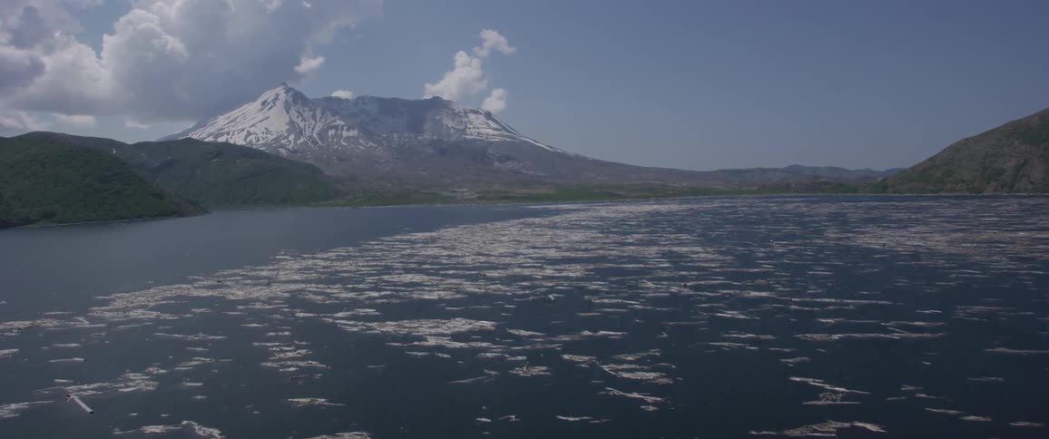 Skyline view of lake and mountains