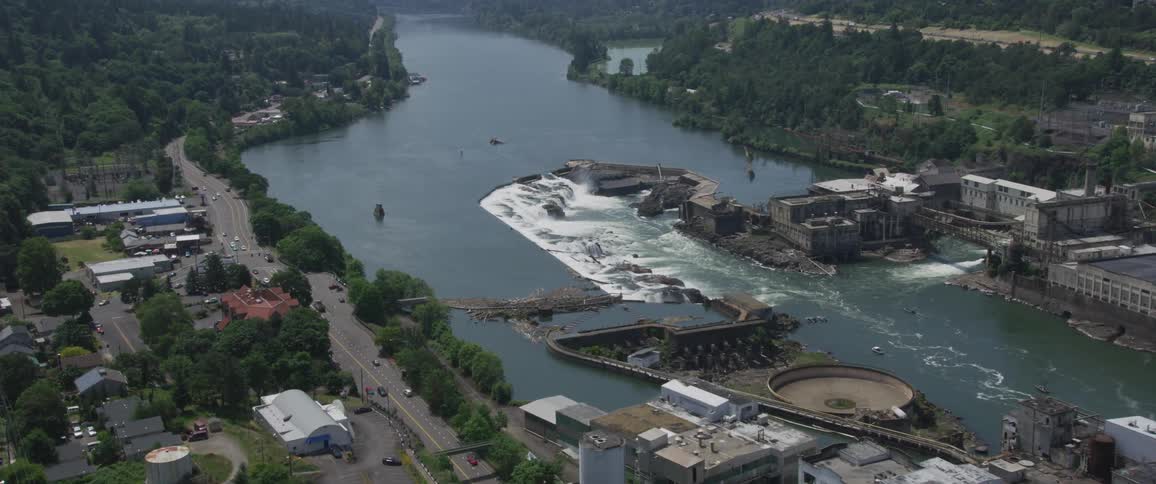 River water flows through a sluice