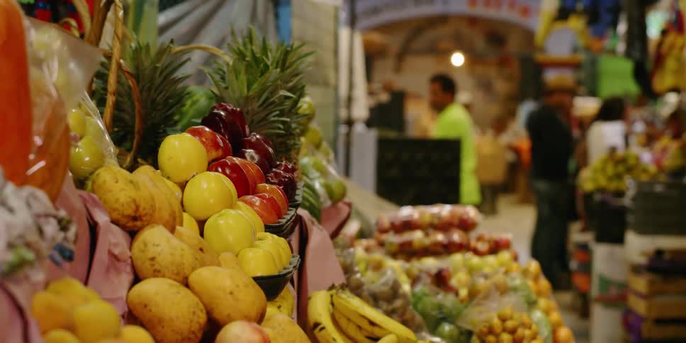 A fruit stand in a grocery store