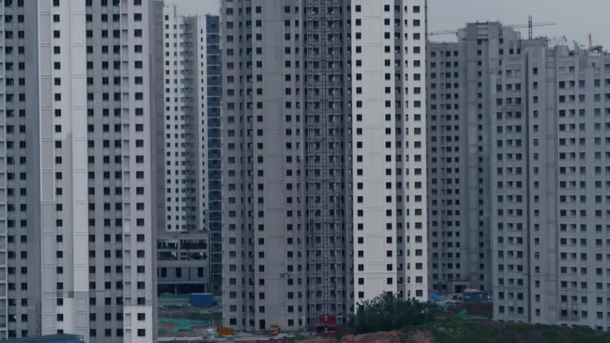 Huge residential buildings in the middle of a city