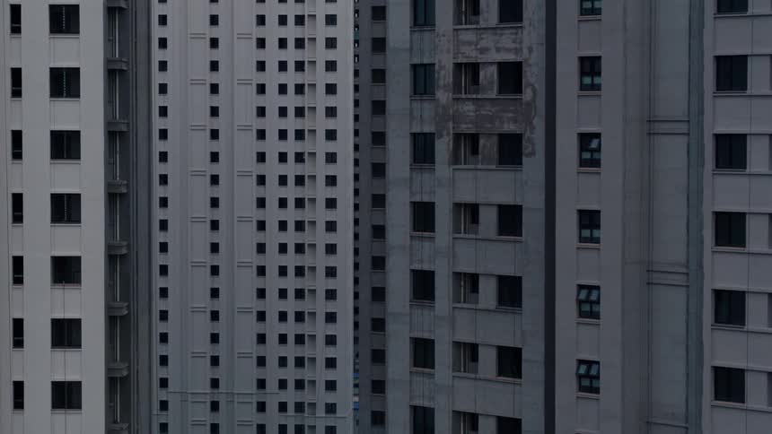 Aerial view of grey unfinished buildings