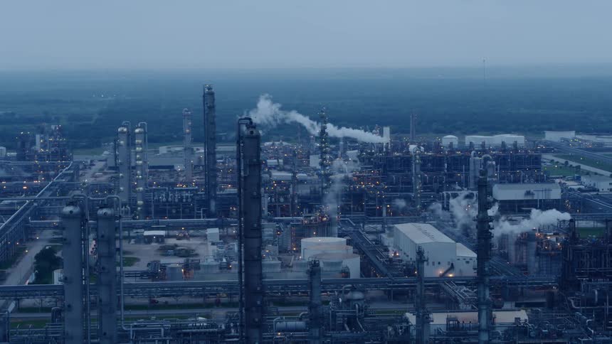 An aerial shot of a factory