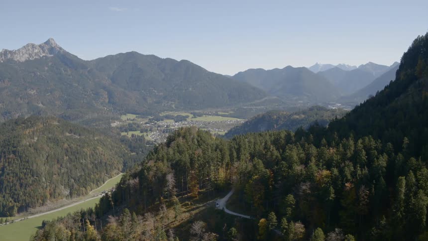 Aerial view of the rolling autumn hills and paths