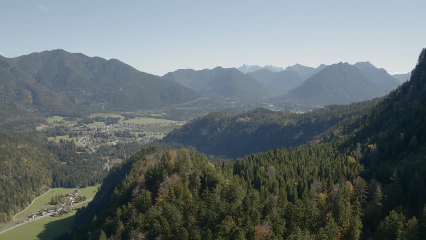 Town in the valley between mountains