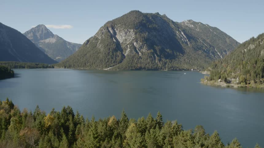 Trees are along the mountainside