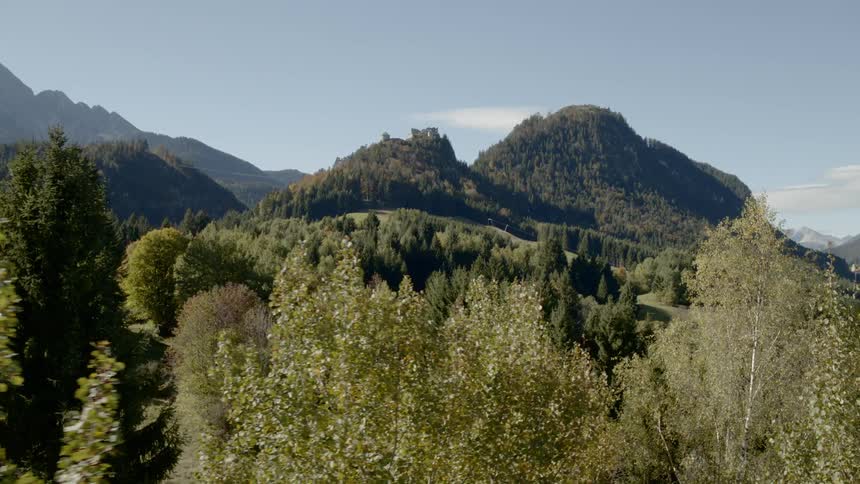 A range of mountains are completely covered in lush green forests