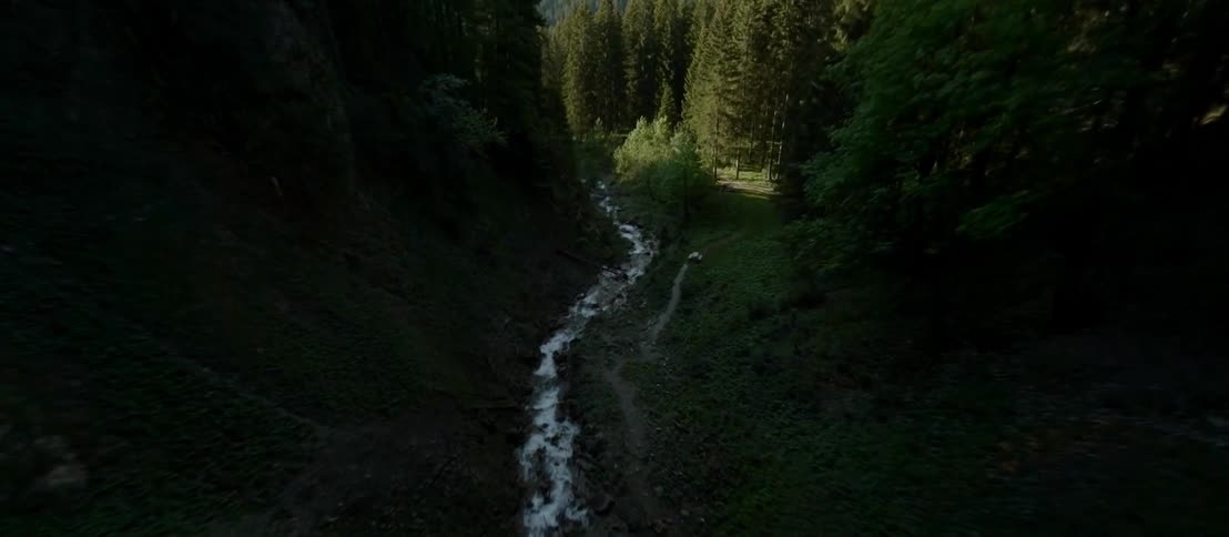 Aerial drone view of a mountain river