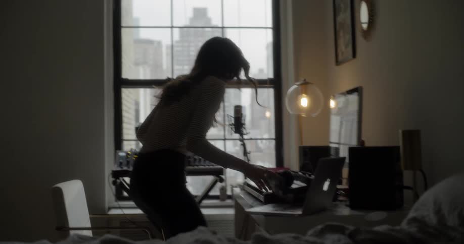 Girl playing on a computer and freaks out