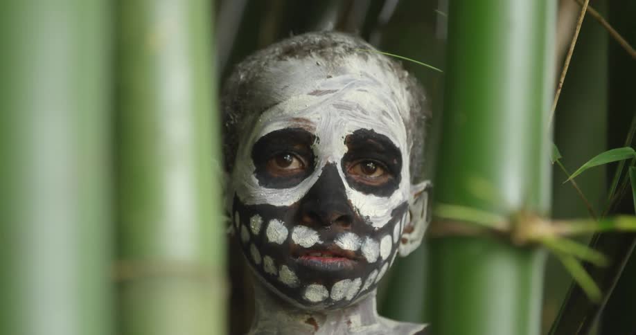 Painted child stares at the camera
