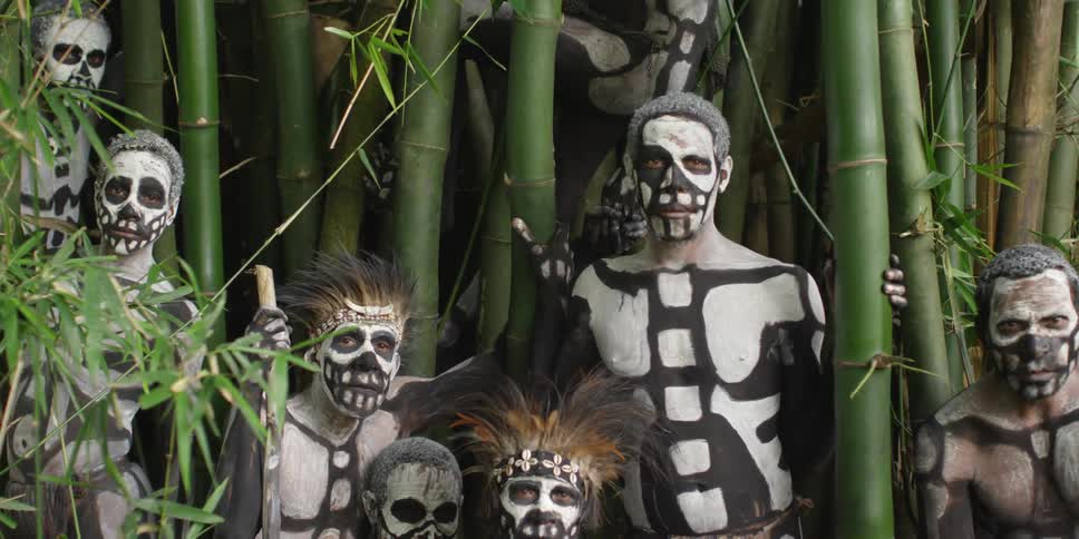 People painted as skeletons