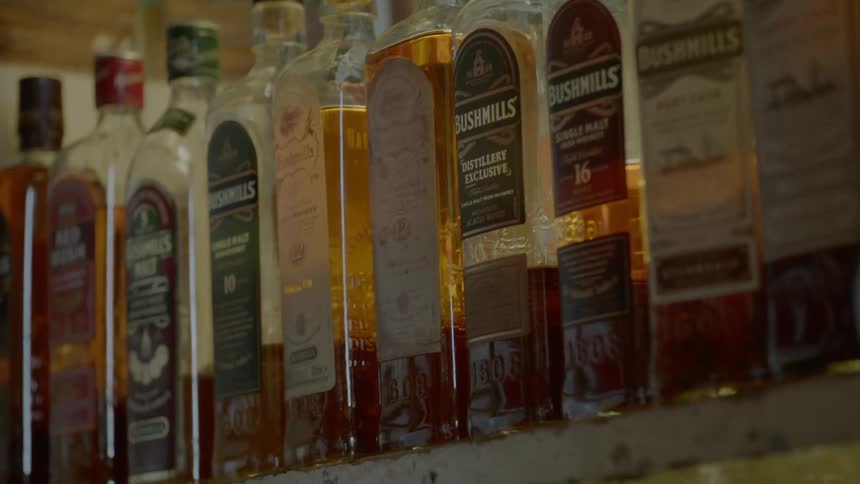Bottles of alcohol on a shelf