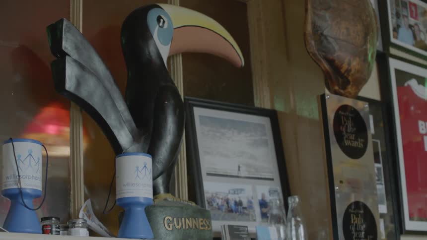 A toucan statue sits on a shelf