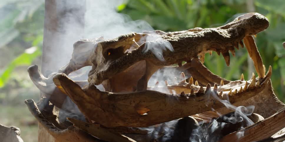 Smoke rising out of a skull