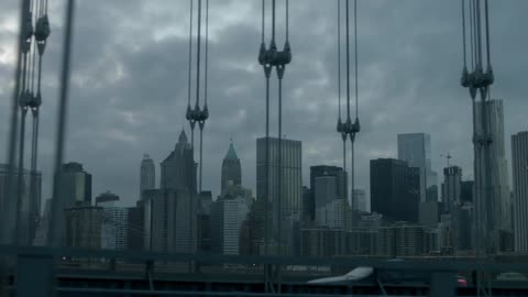 A city is shown during overcast weather