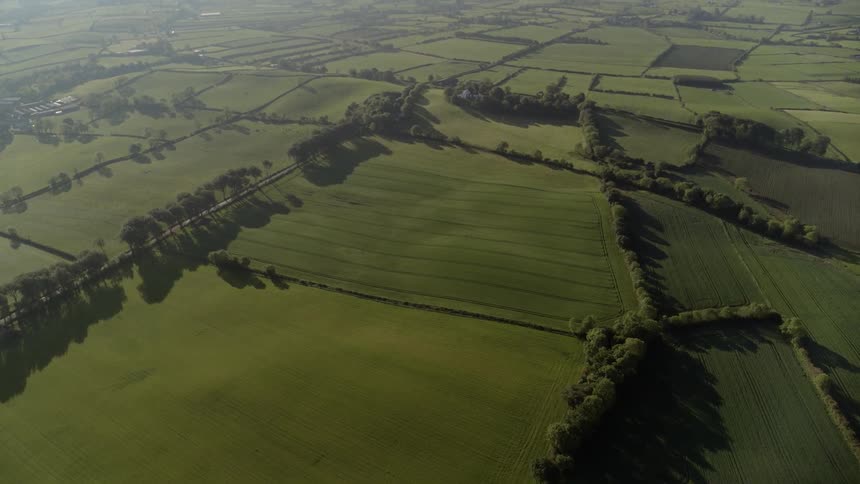 Aerial shot of rural fields