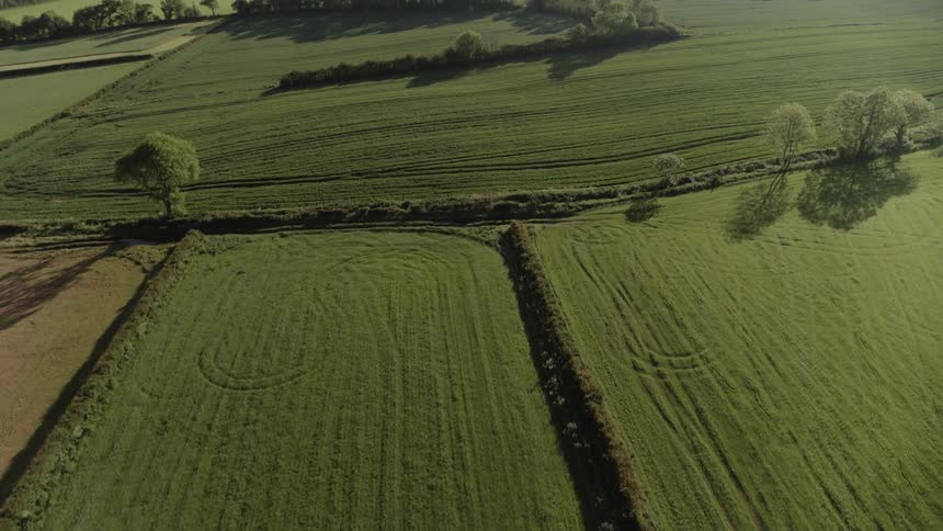 Slow pan reveal of open rural field