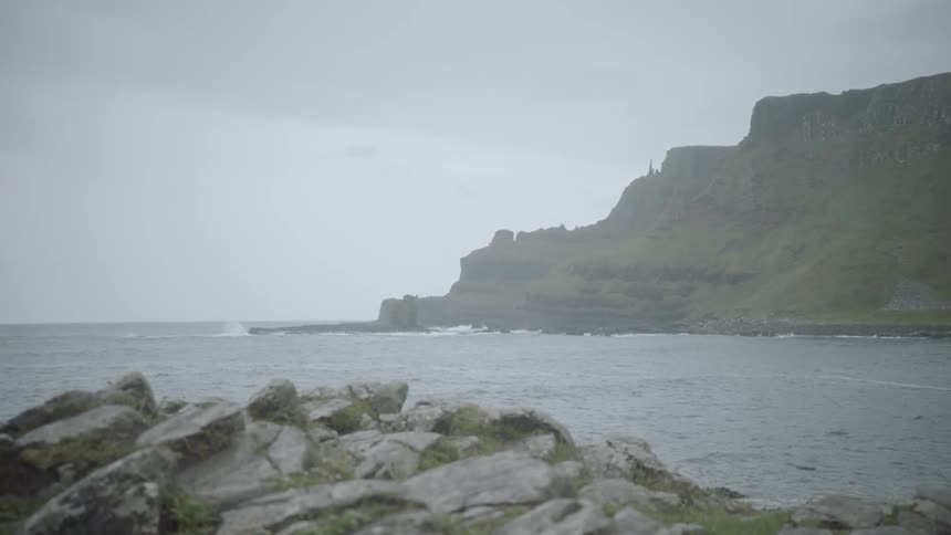 Wide shot of cliffs on the coast