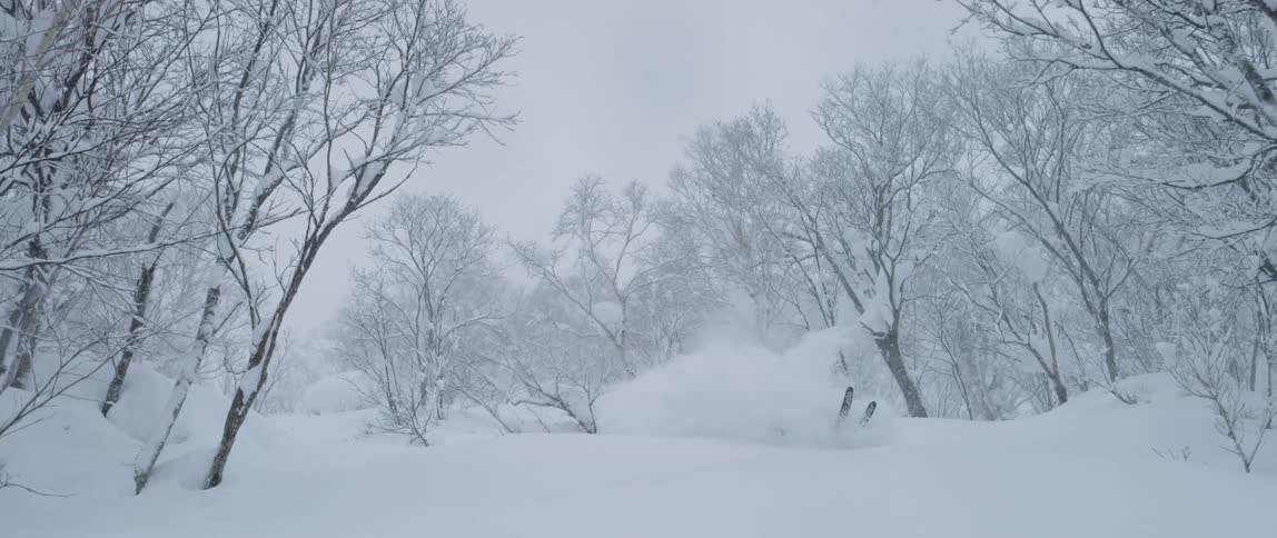 A skier flying over a hill and falling in the snow