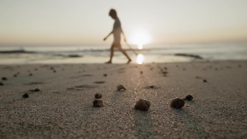 A child walking down a beach