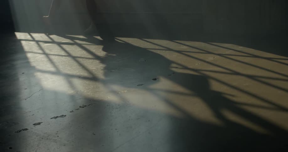 The shadow of a woman dancing before a large window
