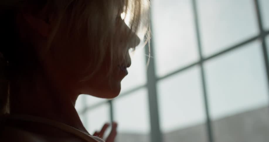 A ballerina dances in front of a sunny window