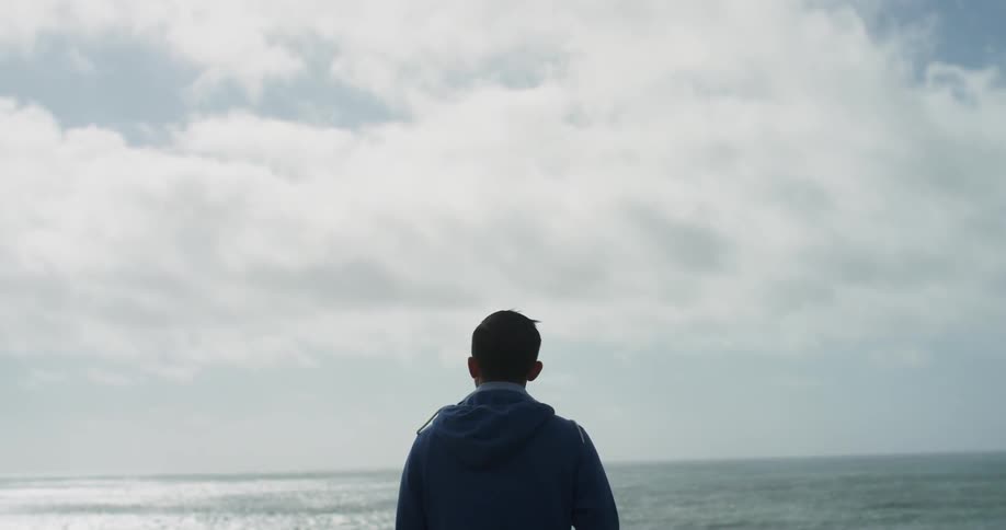 A man standing outdoors looking out over the sea