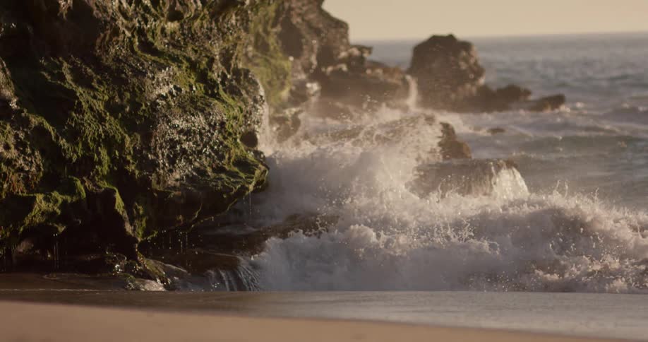 Waves crashing on a rocky shore
