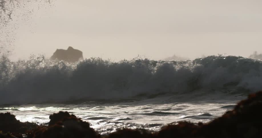 Large waves crashing towards to the shore