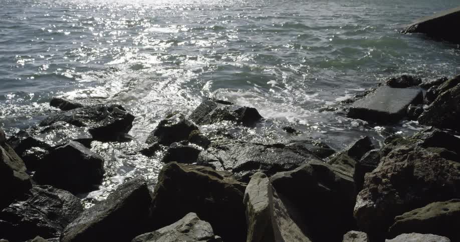 Water washing in over rocks on a coastline