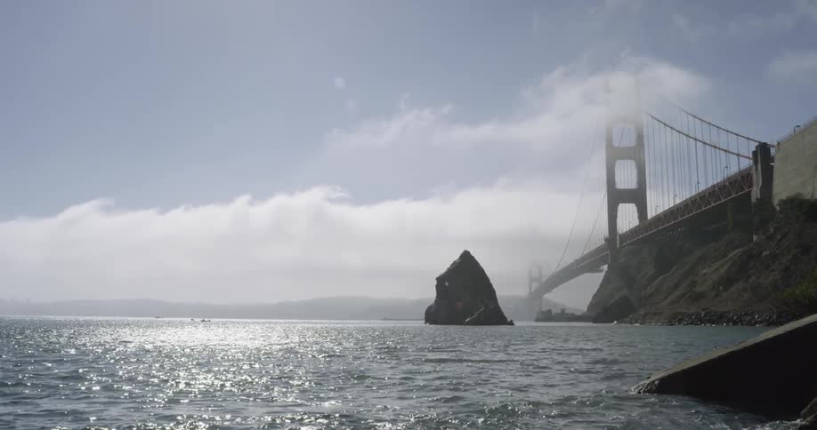 The ocean with a bridge and the sky in the background