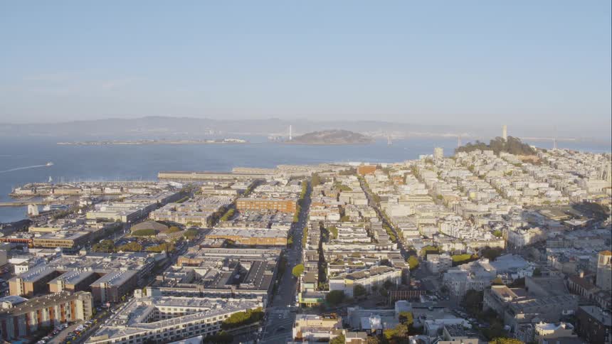 Aerial of a metropolis city near a waterfront