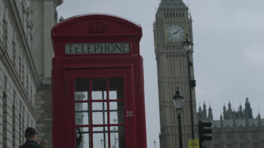 Red telephone booth near big ben,