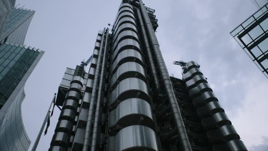 Looking up at city buildings