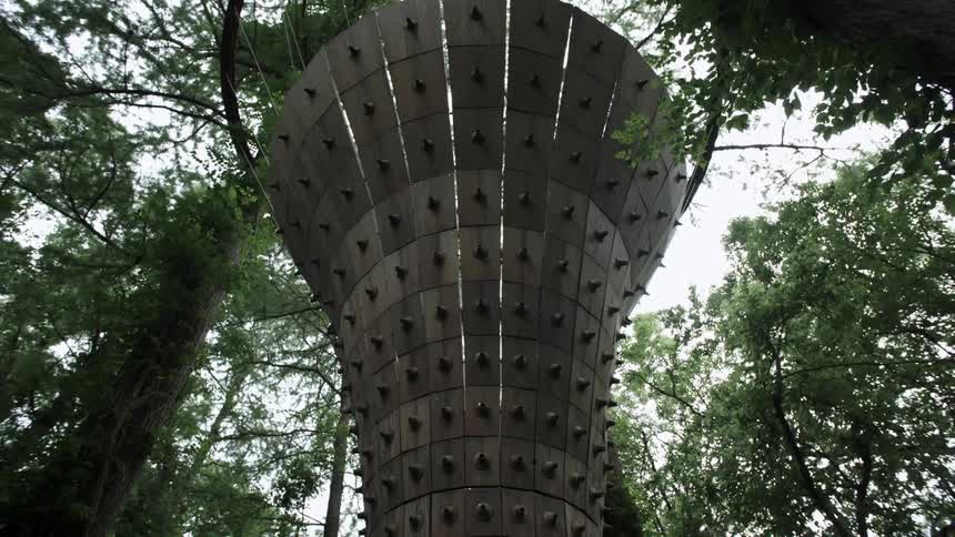 Modern art sculpture in the woods