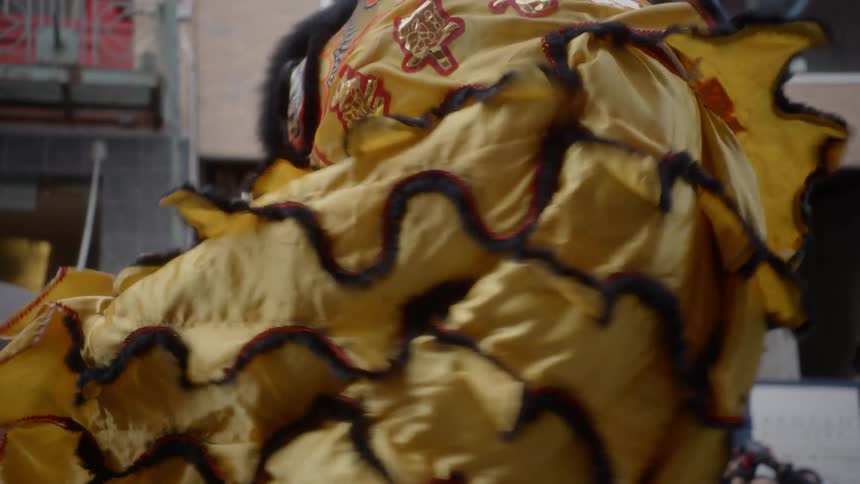 A festival with chinese dragon costumes