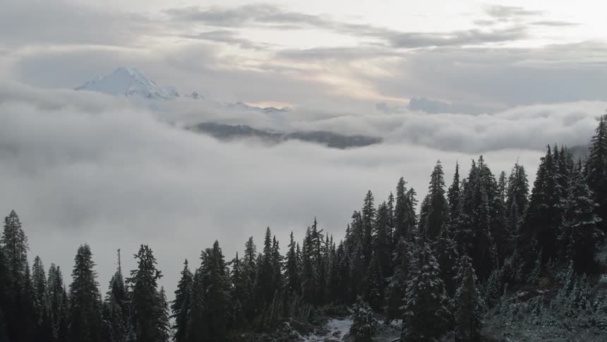 A valley in the mountain covered in thick fog