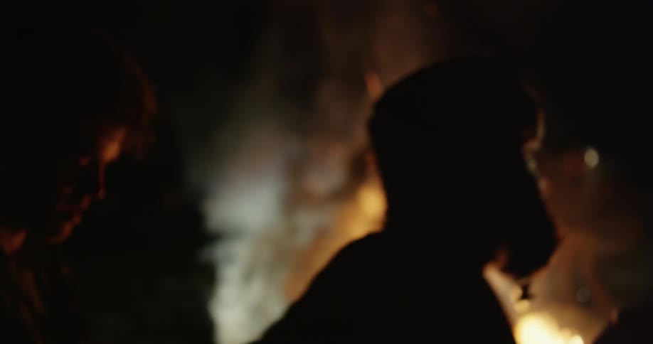 A group of people dancing in front of a bonfire