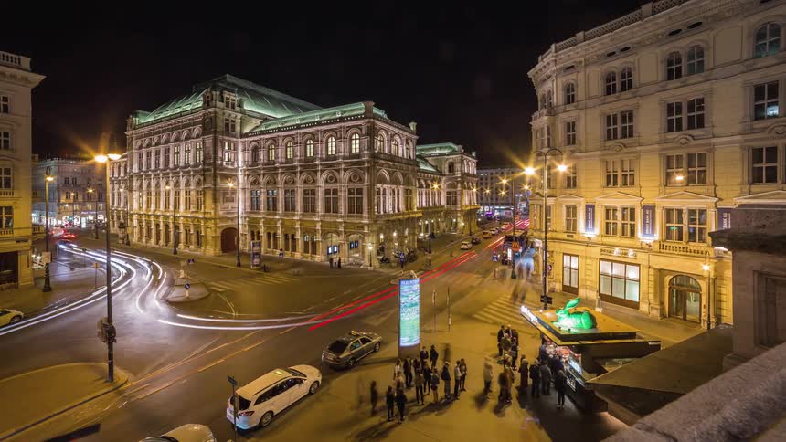 Time lapse of a busy city street at night