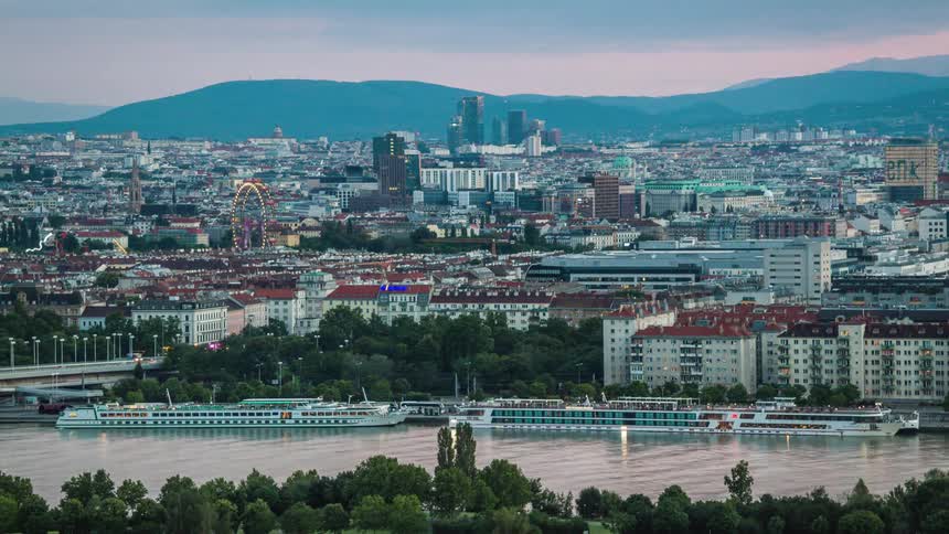 Timelapse of the waterfront and city skyline