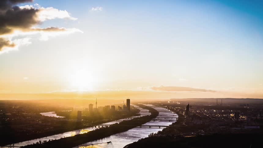 A city divided by rivers running through it