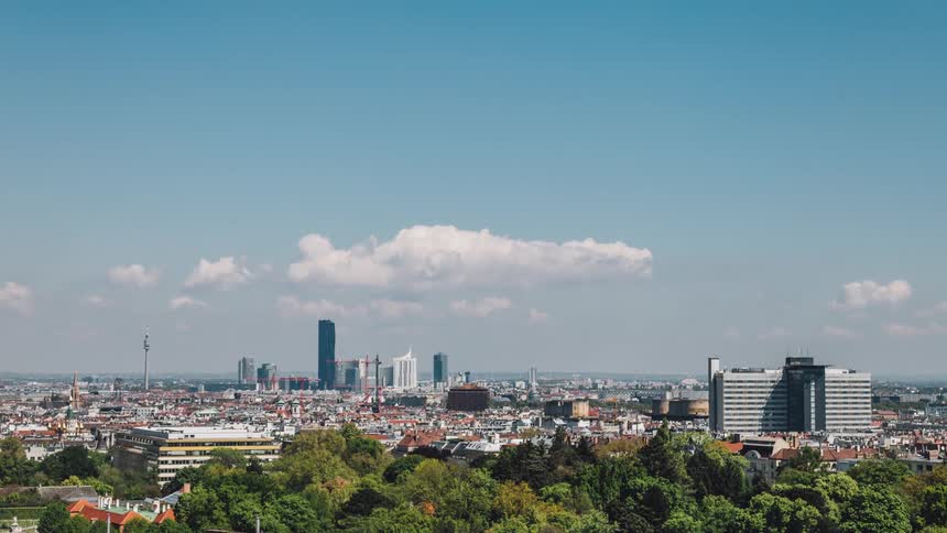 Clouds fly over a downtown