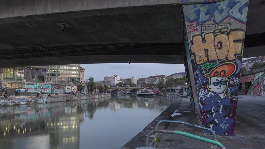 Time lapse of a river and the city