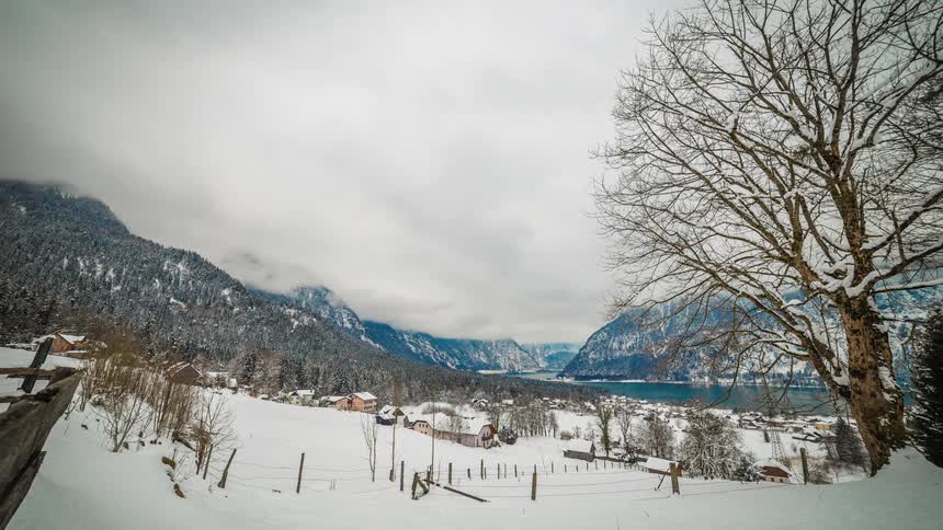 Time lapse of a rural snow covered landscape