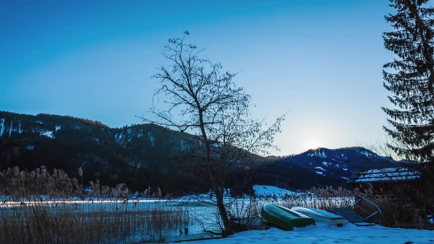 A timelapse of a snowy mountainside
