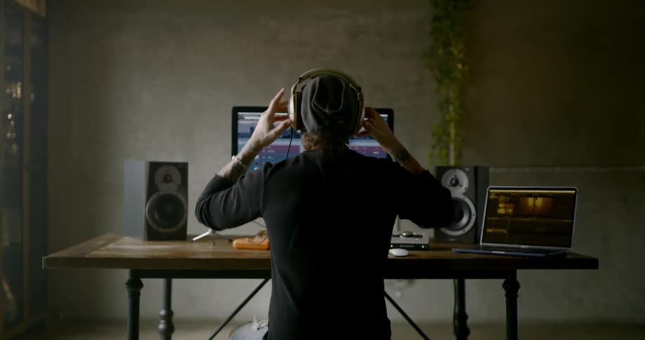 A man works on a computer