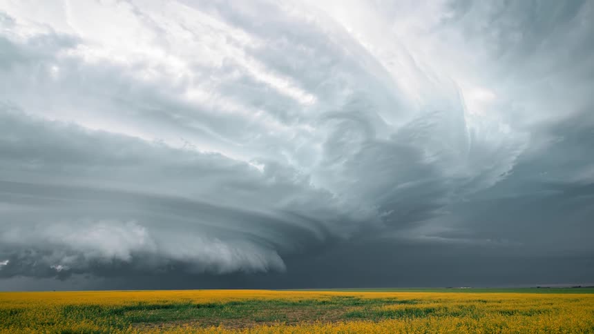 Lightning storm over field in the country