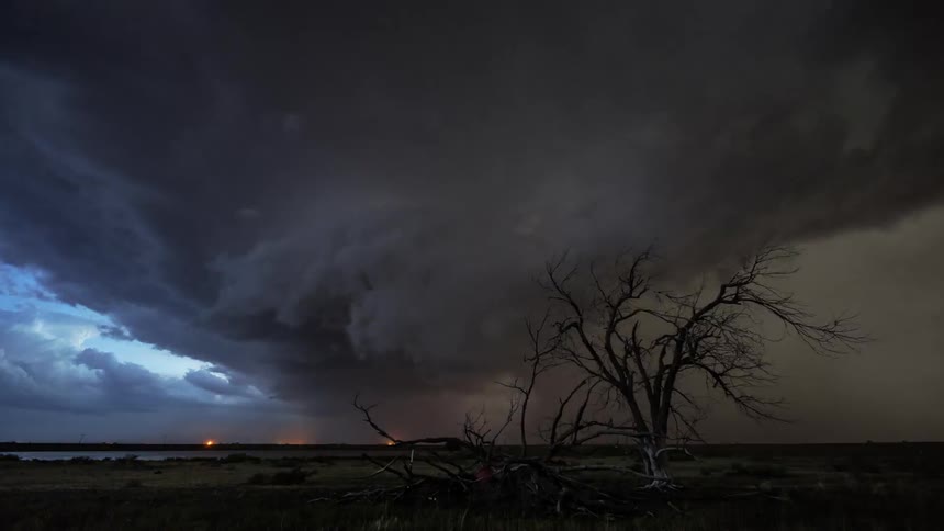 Time lapse of an electric storm over a rural landscape